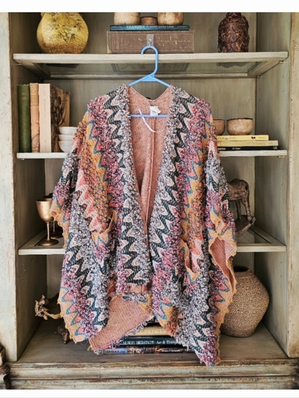 $128 Anthropologie x Akemi + Kin Alva Wrap Tan Multi Chevron Textured Size O/S